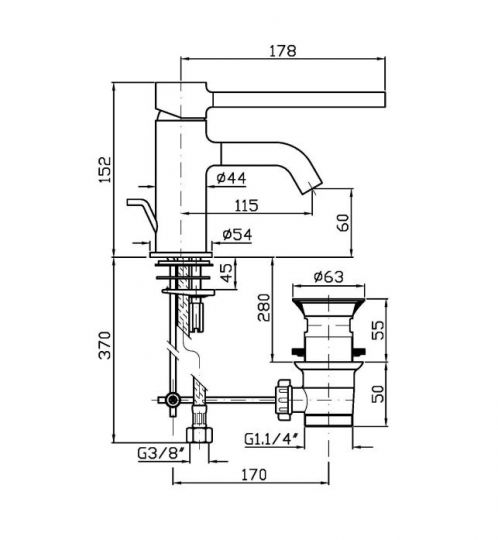 Смеситель для раковины Zucchetti Rubinetteria Sanitaria ZP6211.H/ZP6242.H схема 2 Смеситель для раковины Zucchetti Rubinetteria Sanitaria ZP6211.H/ZP6242.H схема 2
