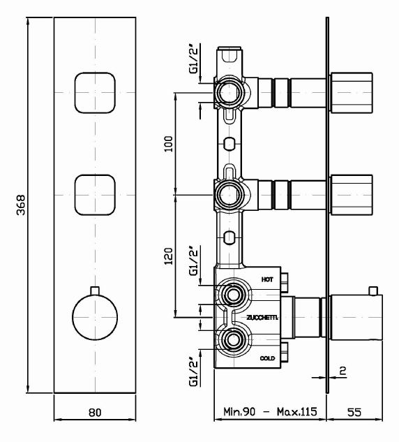 Смеситель термостат для душа Zucchetti Jingle ZIN660 скрытый монтаж