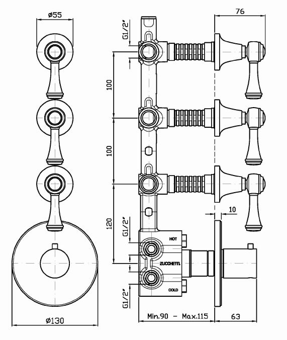 Смеситель-термостат для ванны Zucchetti Agor Classic ZAL661 на 3 потребителя