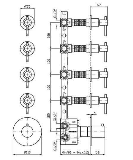 Термостат для ванны и душа Zucchetti Helm ZHL662.X схема 2