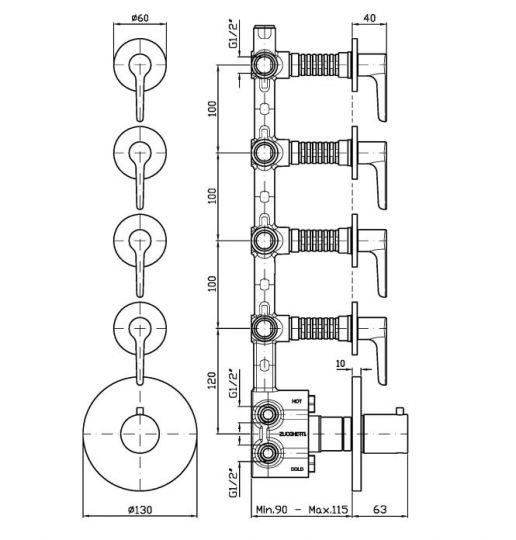 Термостат для ванны и душа Zucchetti Medameda ZMM662 схема 2