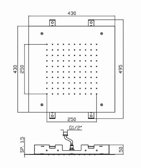 Тропический душ Zucchetti 43 см Z94227 схема 2