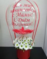 Презент бокс с ромашковой хризантемой и индивидуальной надписью