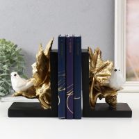 Держатели для книг полистоун "Белые птицы, желудь" набор 2 шт 13,5х11,5х18,5 13,5х11,5х16 см   99177
