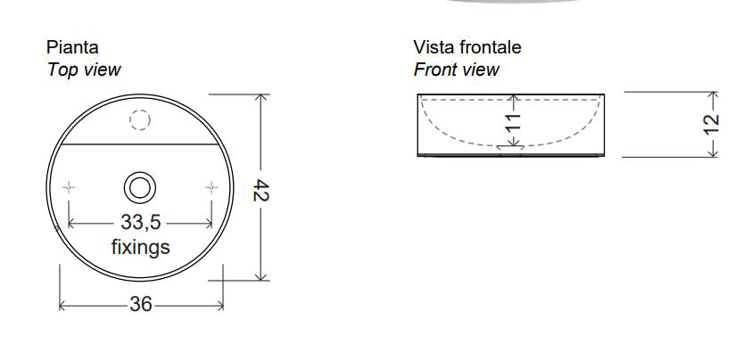 Круглая накладная раковина Nic Design Mod 001 134CF с отверстием под смеситель 42x42 см ФОТО