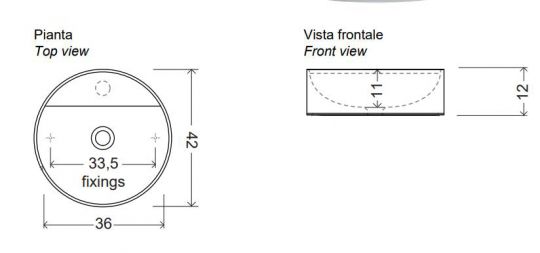Круглая накладная раковина Nic Design Mod 001 134CF с отверстием под смеситель 42x42 см схема 2