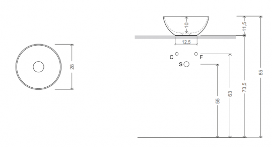 Раковина круглая Nic Design Ciotola 001 928 28х28 см схема 2