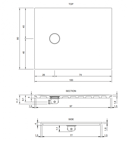 Душевой поддон Nic Design Piano 002 487 80х100 см схема 2
