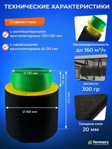 Фильтр угольный GROW TUBE 160кубм/ч, 125мм