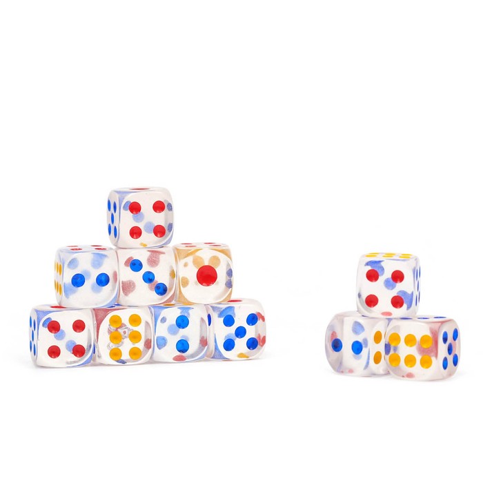 Кости игральные, кубики для настольных игр 1.4?1.4 см, фасовка 100 шт., прозрачные