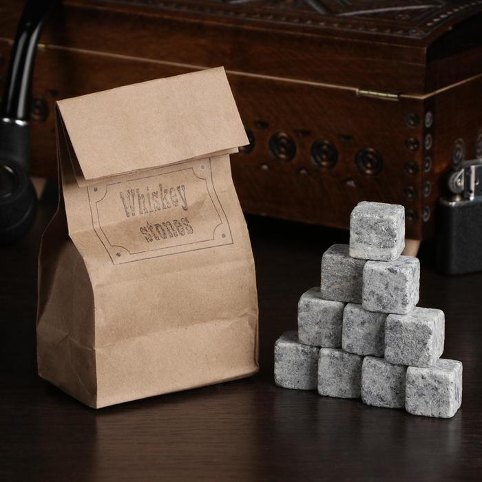 Камни для виски Whiskey stones, в крафт пакете, натуральный стеатит, 20 шт.