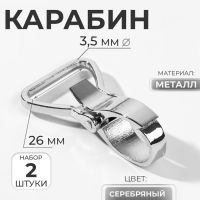 Карабин металлический, 55?35 мм / 26?3.5 мм, 2 шт., цвет серебряный