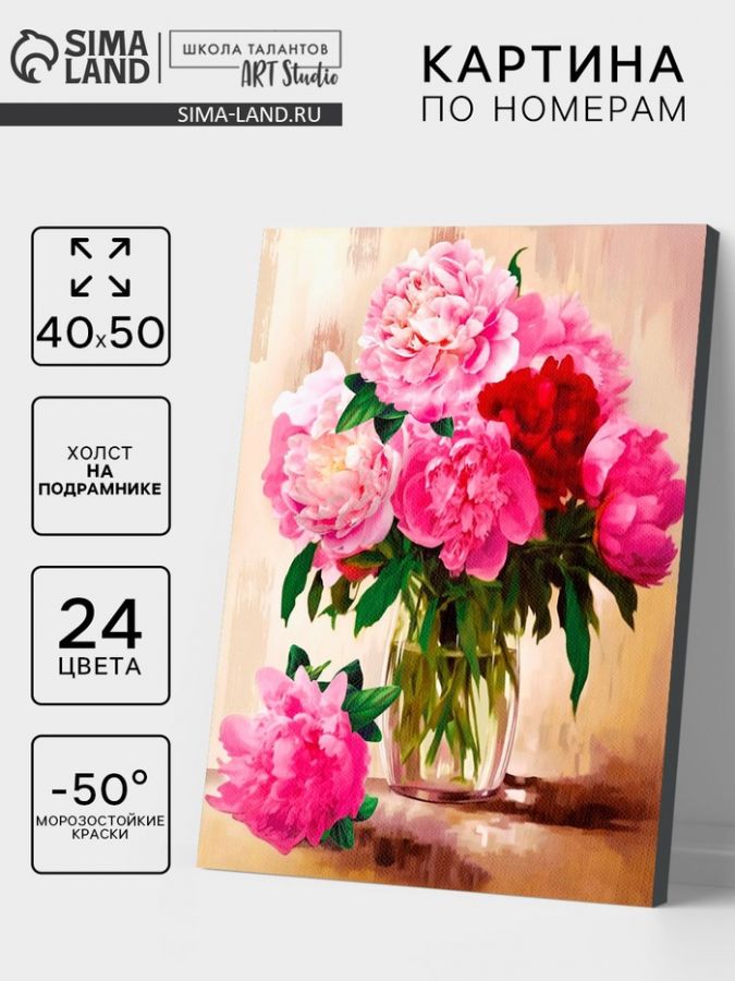 Картина по номерам на холсте с подрамником «Пионы» 40?50 см