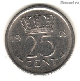 Нидерланды 25 центов 1948
