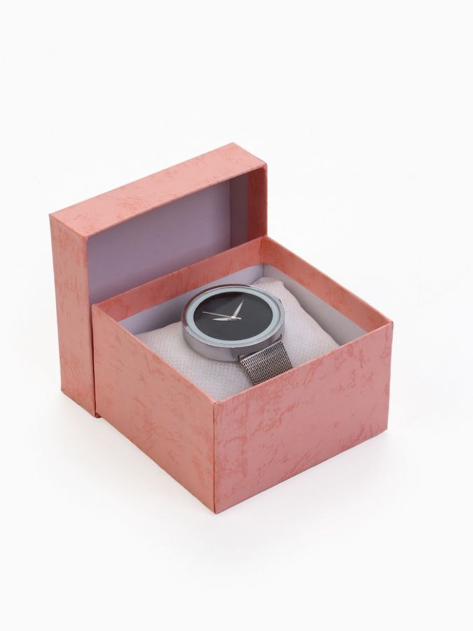 Коробочка подарочная для часов, 9?8.5?5 см, вставка белая, розовая