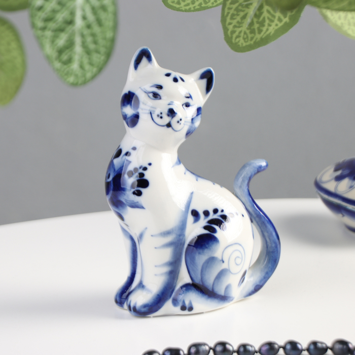 Фигурка фарфор гжель «Кошка Улыбка», 10?5?13 см