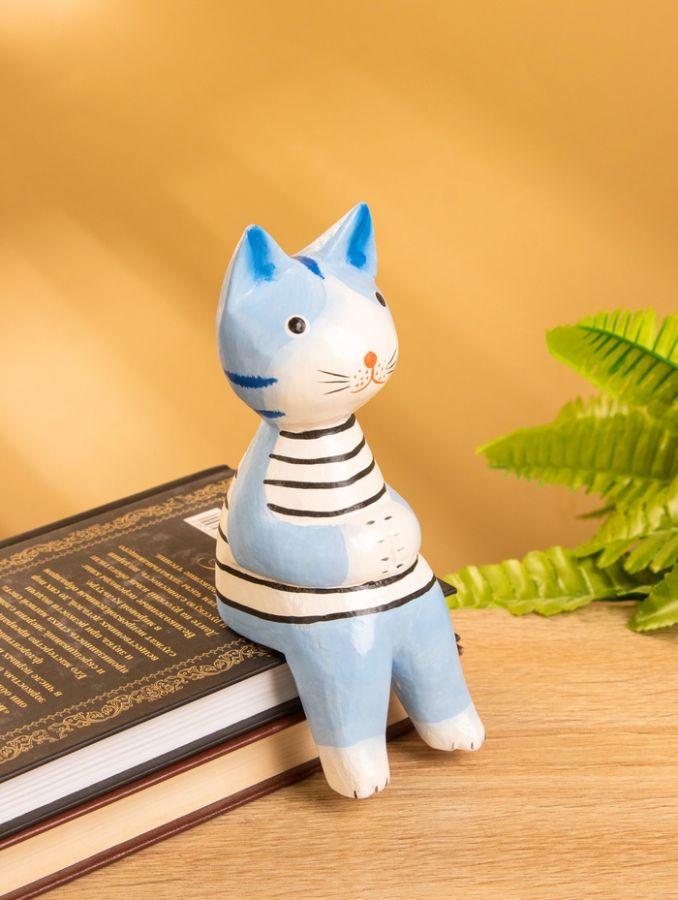 Сувенир «Кот сидячий», 6?6?15 см, дерево, голубой