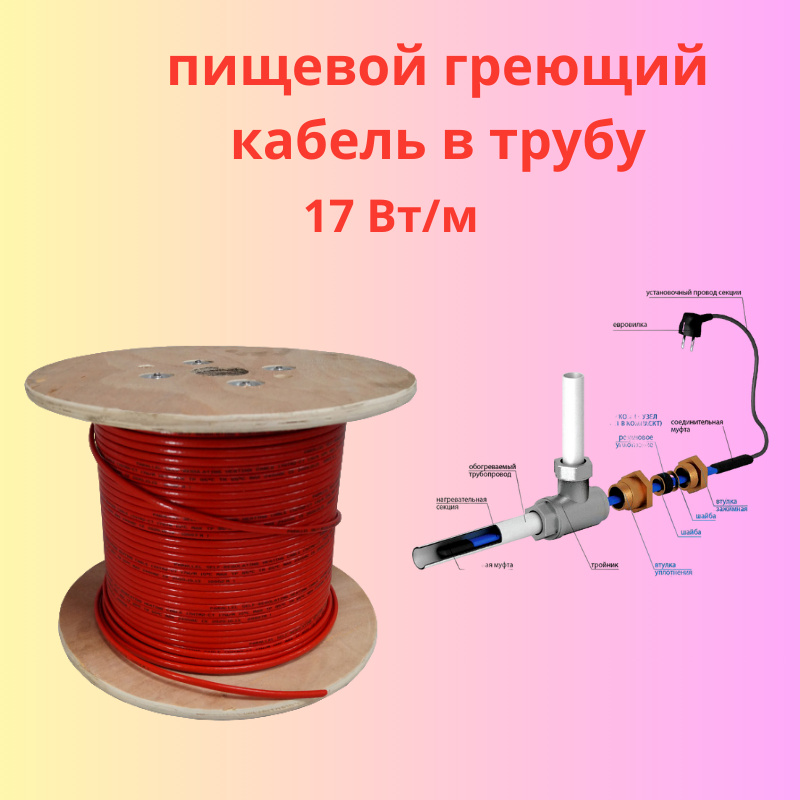 Кабель греющий в трубу водопровода SAMREG 17HTM-2CT 17Вт (красный)
