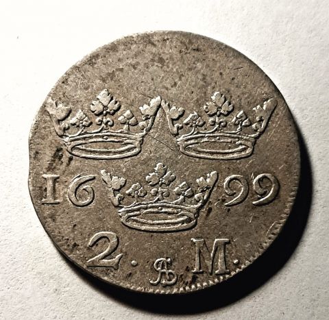 2 марки 1699 Швеция Карл XII AUNC