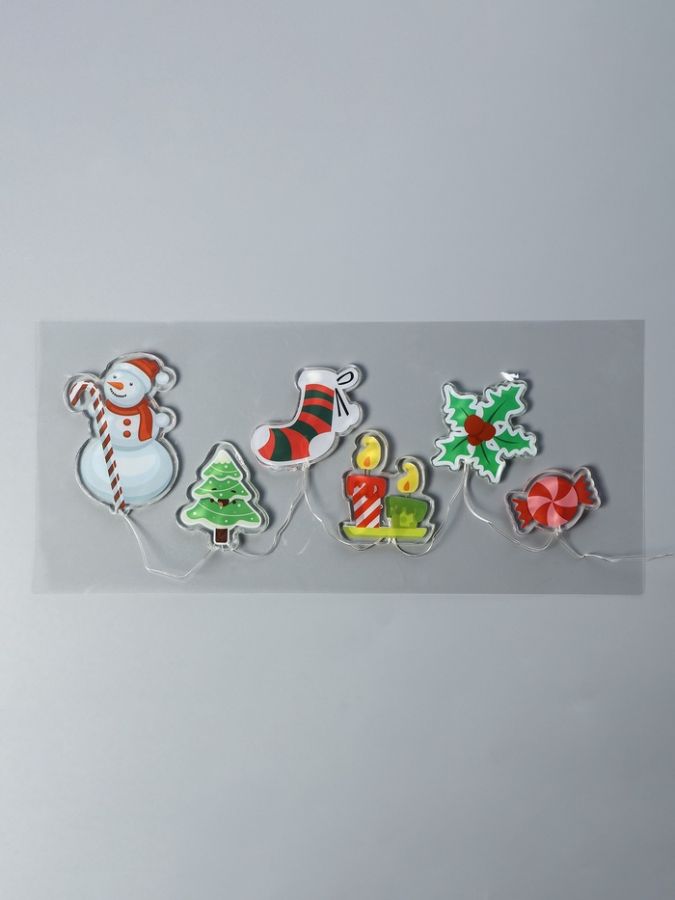 Светодиодная наклейка на окна «Снеговичок», 0.5 м, 6 LED, от батареек CR2032?2, свечение тёплое белое