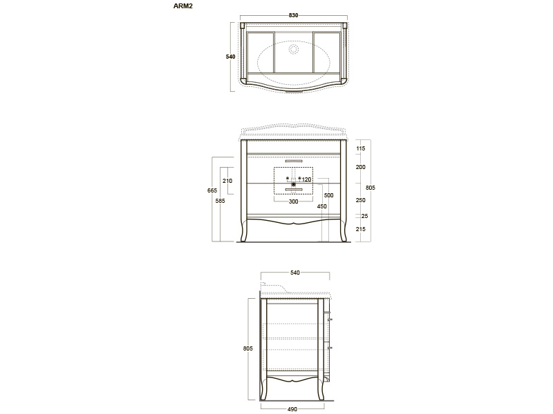 Тумба под раковину Simas Arcade ARM2 в классическом стиле 83х49 см ФОТО