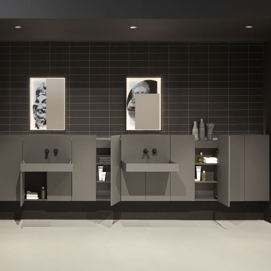 Шкаф подвесной Antonio Lupi ALBO5372W с LED подсветкой, 2 дверки, с топом, GRIGIO SMOG LUCIDO ФОТО