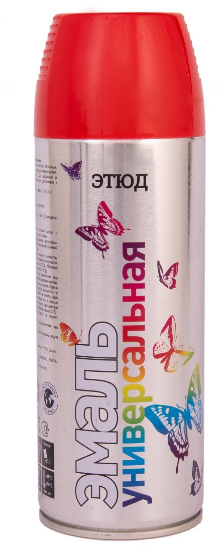 Этюд Аэрозольная эмаль универсальная RAL Professional, название цвета "Красный", глянцевая, RAL3020, объем 520мл., 1шт.