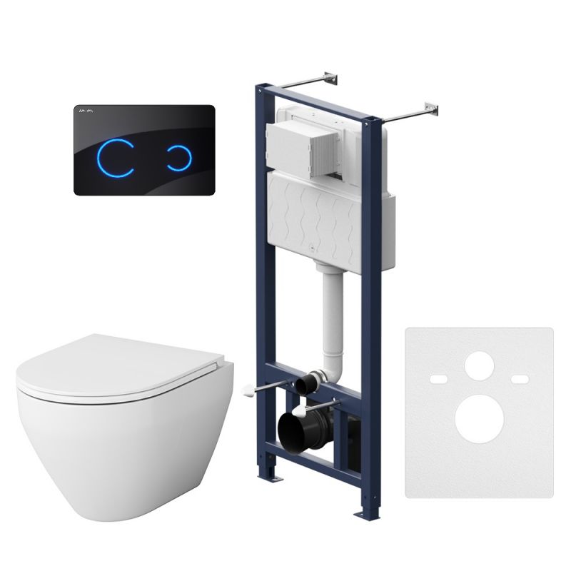 Комплект инсталляция AM.PM с клав Touchless Pro стекло чёрное с подвесным унитазом Spirit V2.0 FlashClean IS450B38.701700