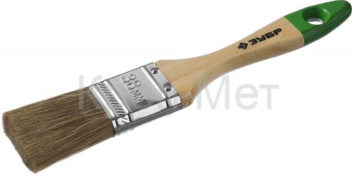 ЗУБР ЛАЗУРЬ, 38 мм, 1.5″, светлая смешанная щетина, деревянная ручка, для высокотекучих ЛКМ, плоская кисть (4-01009-038)