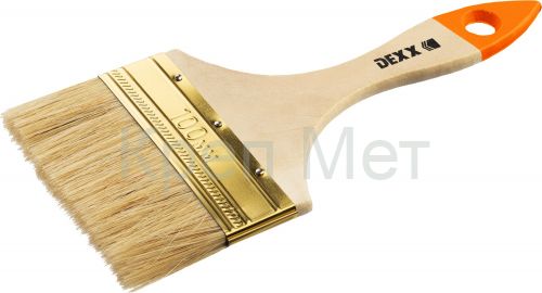 DEXX 100 мм, 4″, натуральная щетина, деревянная ручка, флейцевая, все виды ЛКМ, плоская кисть (0100-100)