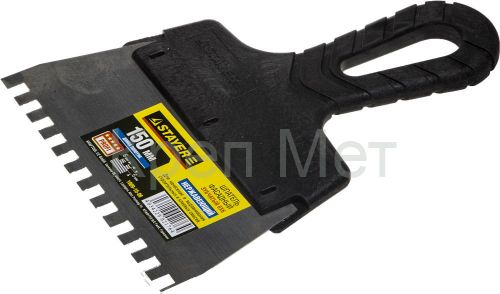 STAYER PROFlat, 150 мм, зуб 6 х 6 мм, пластиковая ручка, зубчатый, нержавеющий фасадный шпатель, Professional (1009-15-06)