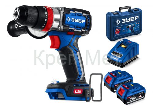 ЗУБР 20 В, 70 Н·м, 2 АКБ LMS (4 А·ч), бесщеточная ударная дрель-шуруповерт, кейс, ПРОФЕССИОНАЛ (DBS-70-42)