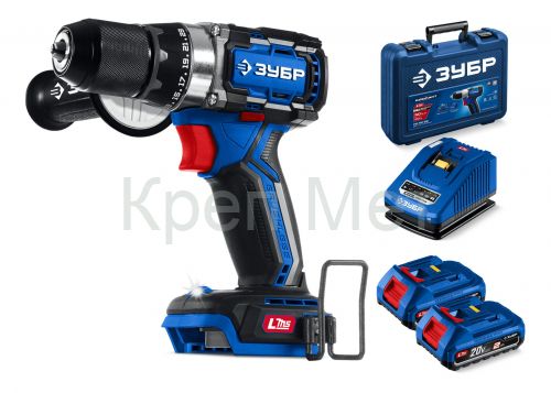 ЗУБР 20 В, 70 Н·м, 2 АКБ LMS (2 А·ч), бесщеточная дрель-шуруповерт, кейс, ПРОФЕССИОНАЛ (DB-70-22)
