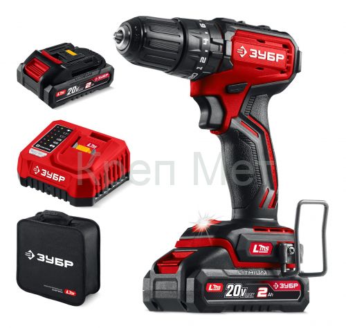 ЗУБР 20 В, 45 Н·м, 2 АКБ LMS (2 А·ч), бесщеточная ударная дрель-шуруповерт, сумка (ДБУ-45-22)