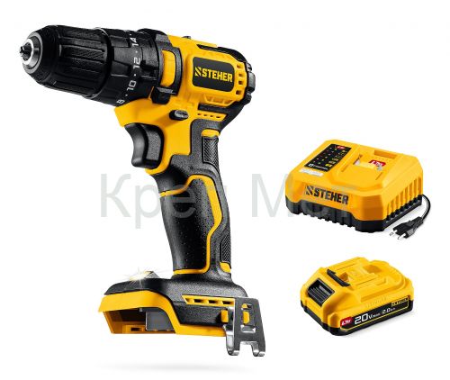 STEHER 20 В, 45 Н·м, 1 АКБ LMS (2 А·ч), бесщеточная ударная дрель-шуруповерт (CBS-45-21)