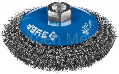 ЗУБР 125 мм, витая, стальная проволока 0.3 мм, коническая щетка-крацовка для УШМ, Профессионал (35265-125)
