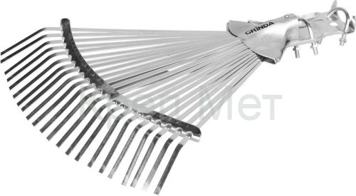 GRINDA GR-44RX, 22 плоских зубца, 300-440 мм ширина, оцинкованная сталь, без черенка, усиленные, регулируемые веерные грабли (421873)