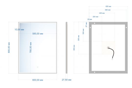 Зеркало ABBER See AG6108S-0.6 с подсветкой, сенсорный выключатель, диммер схема 3