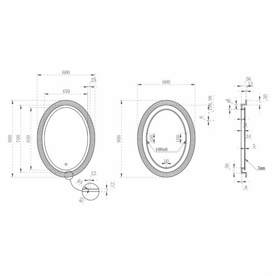 Зеркало для ванной ABBER Stein AS6601 с подсветкой, белое матовое схема 2