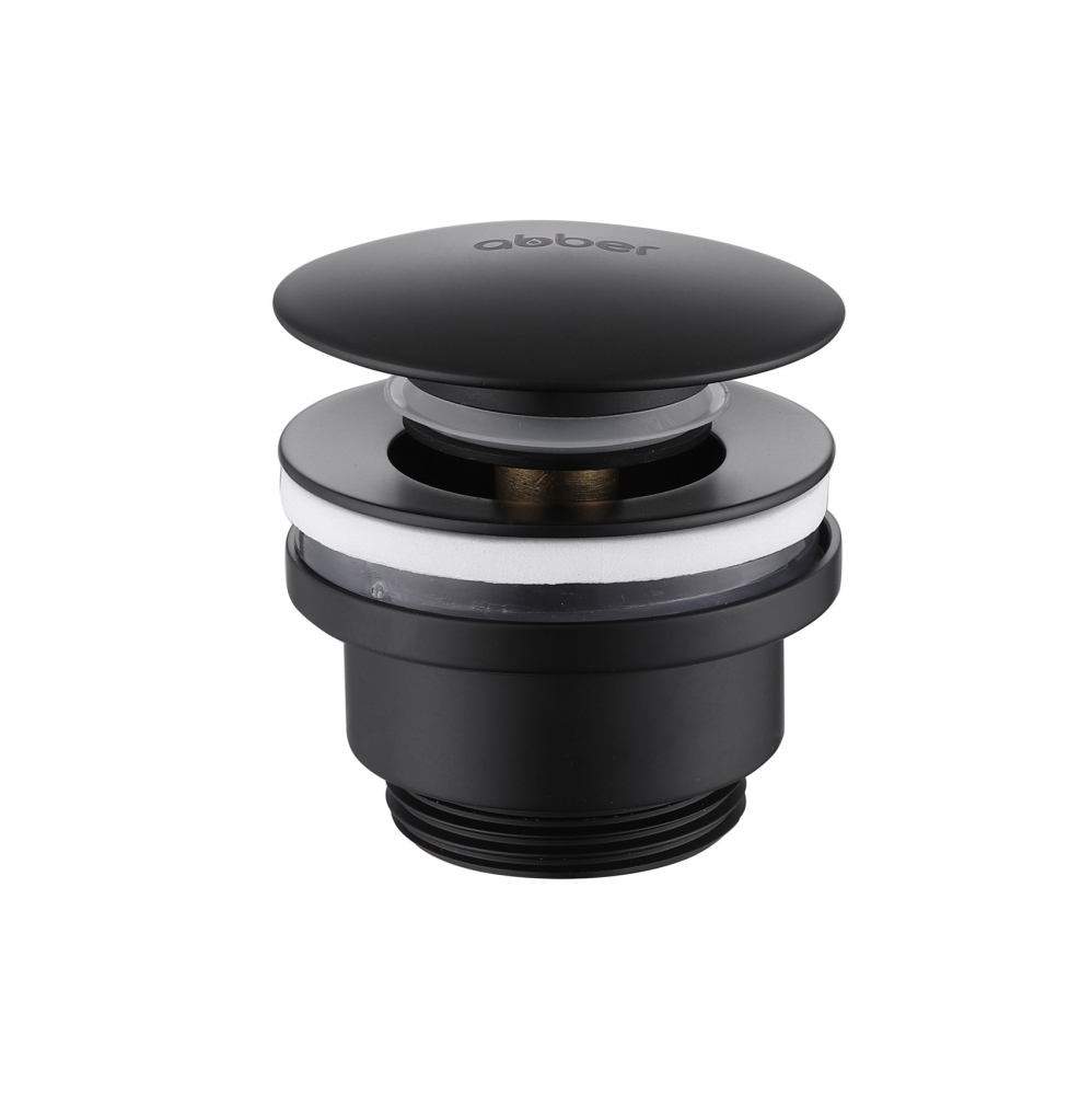 Донный клапан ABBER AF0011B без перелива, клик-клак, черный матовый цена от 2 400 ₽ Фото Донный клапан ABBER AF0011B без перелива, клик-клак, черный матовый