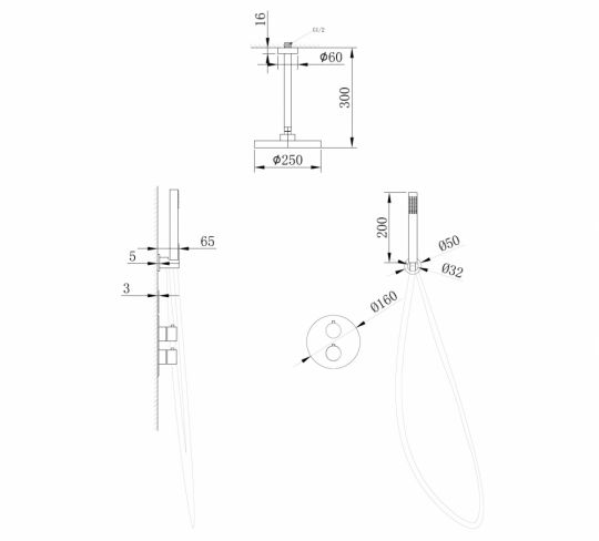 Душевая система ABBER Wasser Kreis AF8121 скрытого монтажа без излива, хром схема 2