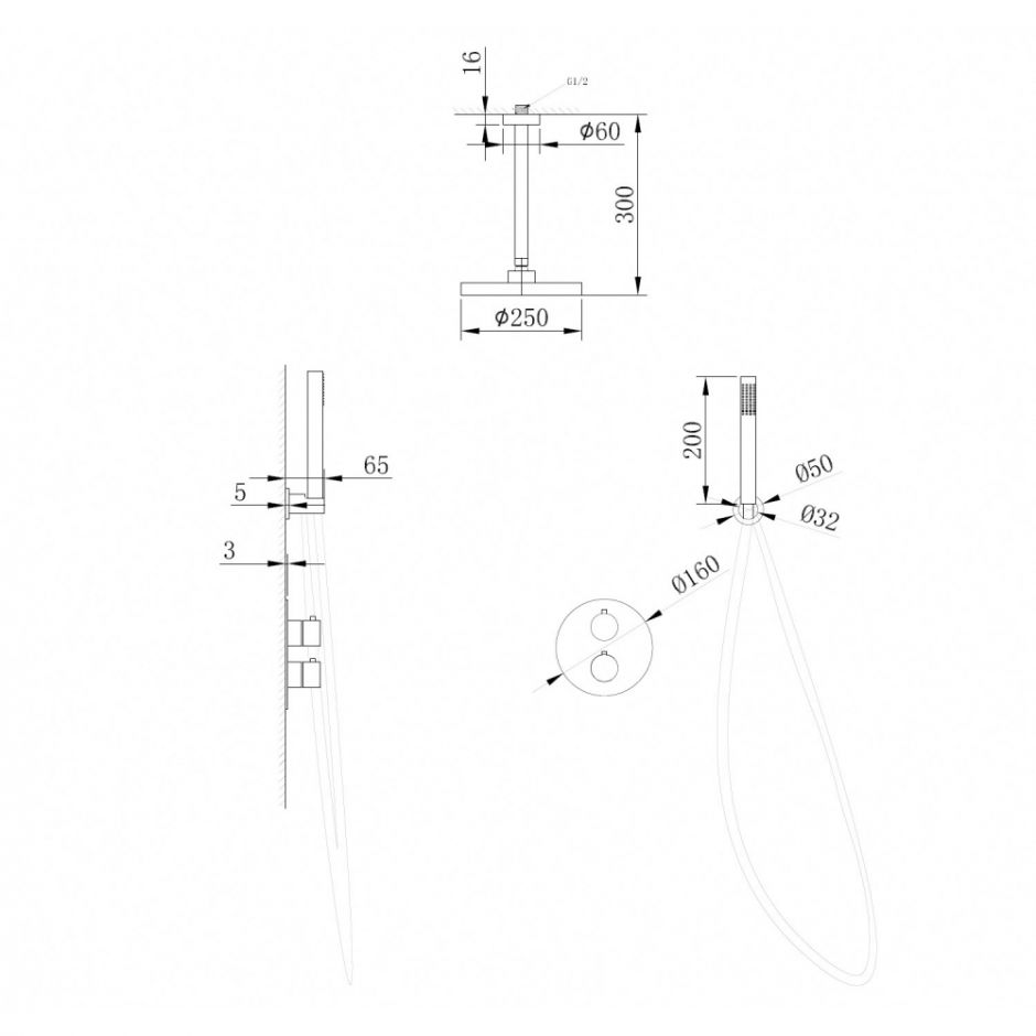 Душевая система ABBER Wasser Kreis AF8121G скрытого монтажа без излива, золото матовое ФОТО