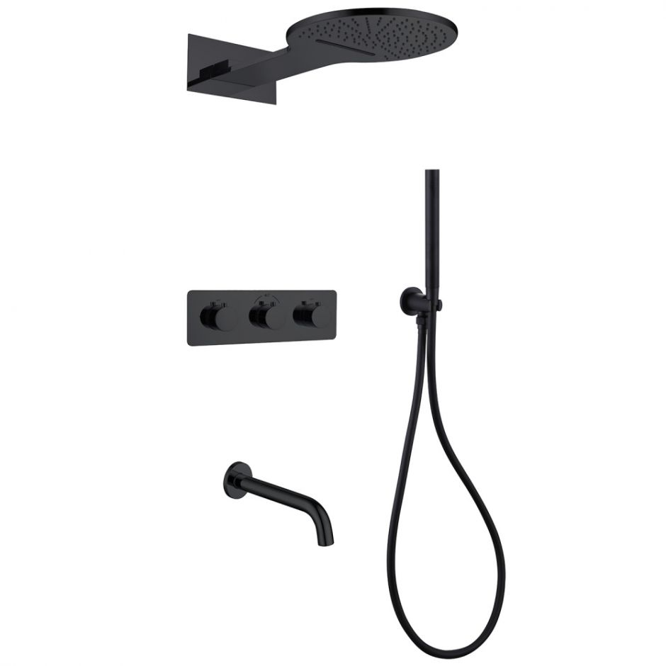 Изображение Душевая система ABBER Wasser Kreis AF8150B скрытого монтажа с изливом, термостат, черная матовая