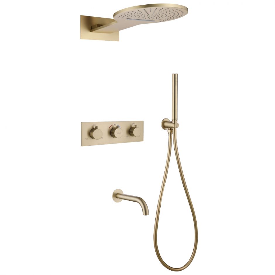 Изображение Душевая система ABBER Wasser Kreis AF8150G скрытого монтажа с изливом, термостат, золото матовое