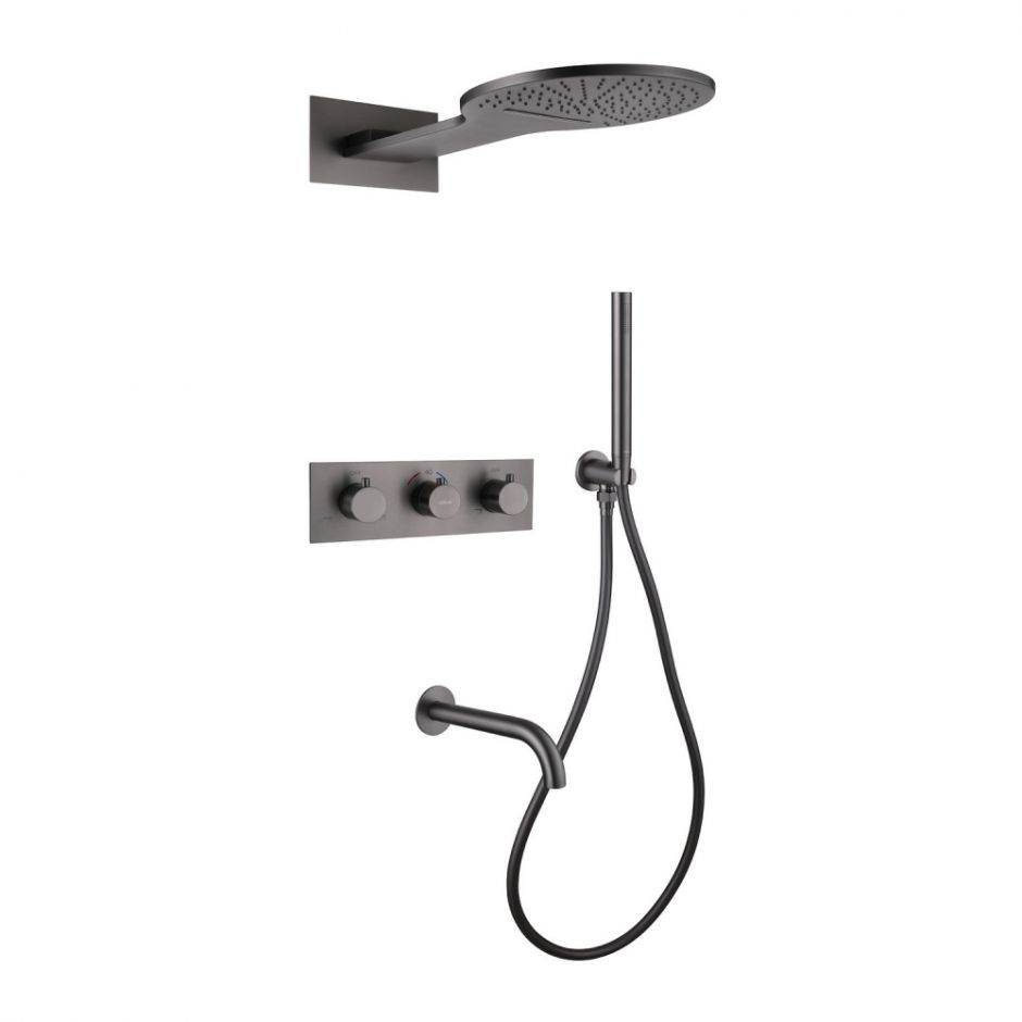 Изображение Душевая система ABBER Wasser Kreis AF8150NG скрытого монтажа с изливом, термостат, никель