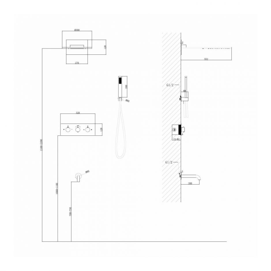 Душевая система ABBER Wasser Kreis AF8150NG скрытого монтажа с изливом, термостат, никель ФОТО