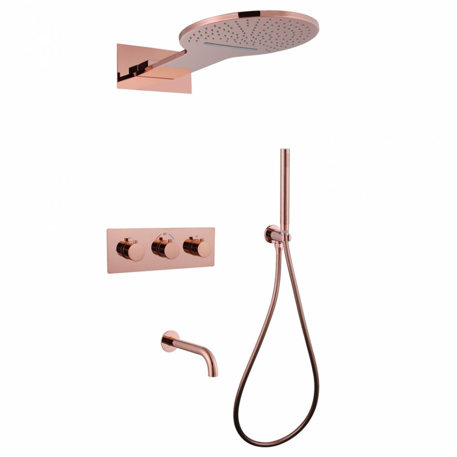 Изображение Душевая система ABBER Wasser Kreis AF8150RG скрытого монтажа с изливом, термостат, розовое золото