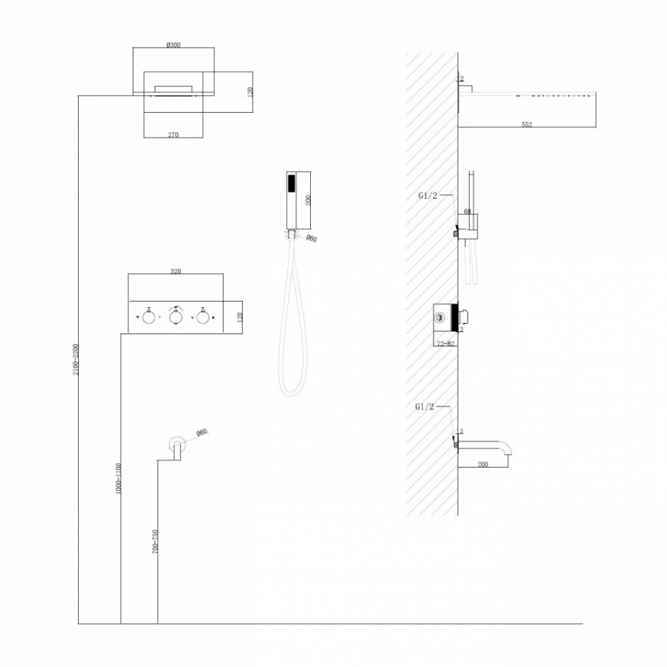 Душевая система ABBER Wasser Kreis AF8150RG скрытого монтажа с изливом, термостат, розовое золото ФОТО