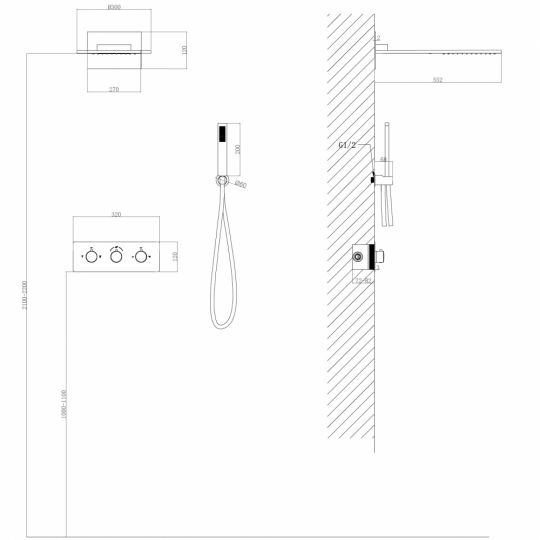 Душевая система ABBER Wasser Kreis AF8151 скрытого монтажа без излива, термостат, хром схема 2