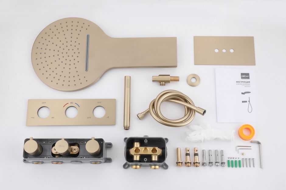 Душевая система ABBER Wasser Kreis AF8151G скрытого монтажа без излива, термостат, золото матовое ФОТО